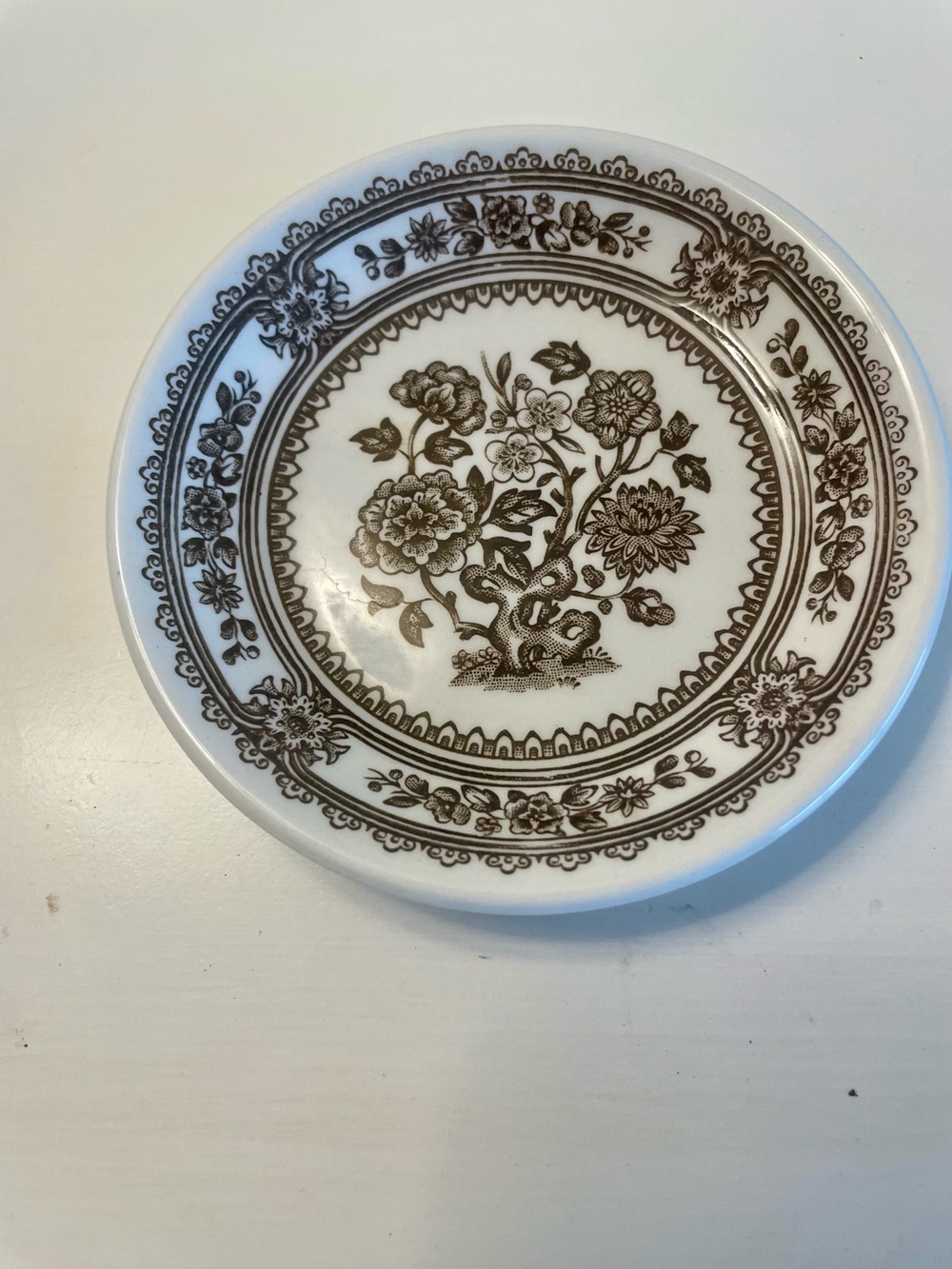 Dorset by Wood& Sons Mini Dish 4 1/4 inch Brown and White Floral England 70’s